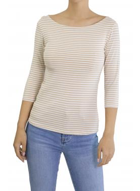 maglia a righe con manica 3/4 scollo a barca 